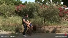 Play Spanish babe Sara May bound and fucked in public during hardcore group domination and humiliation
